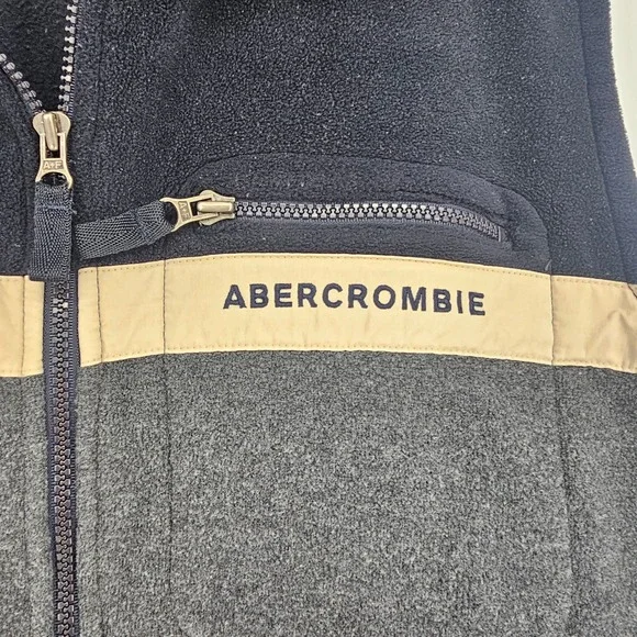 Vintage Abercrombie & Fitch Fleece Full Zip Vest L Navy Colorblock 90s Outdoor - Picture 3 of 10